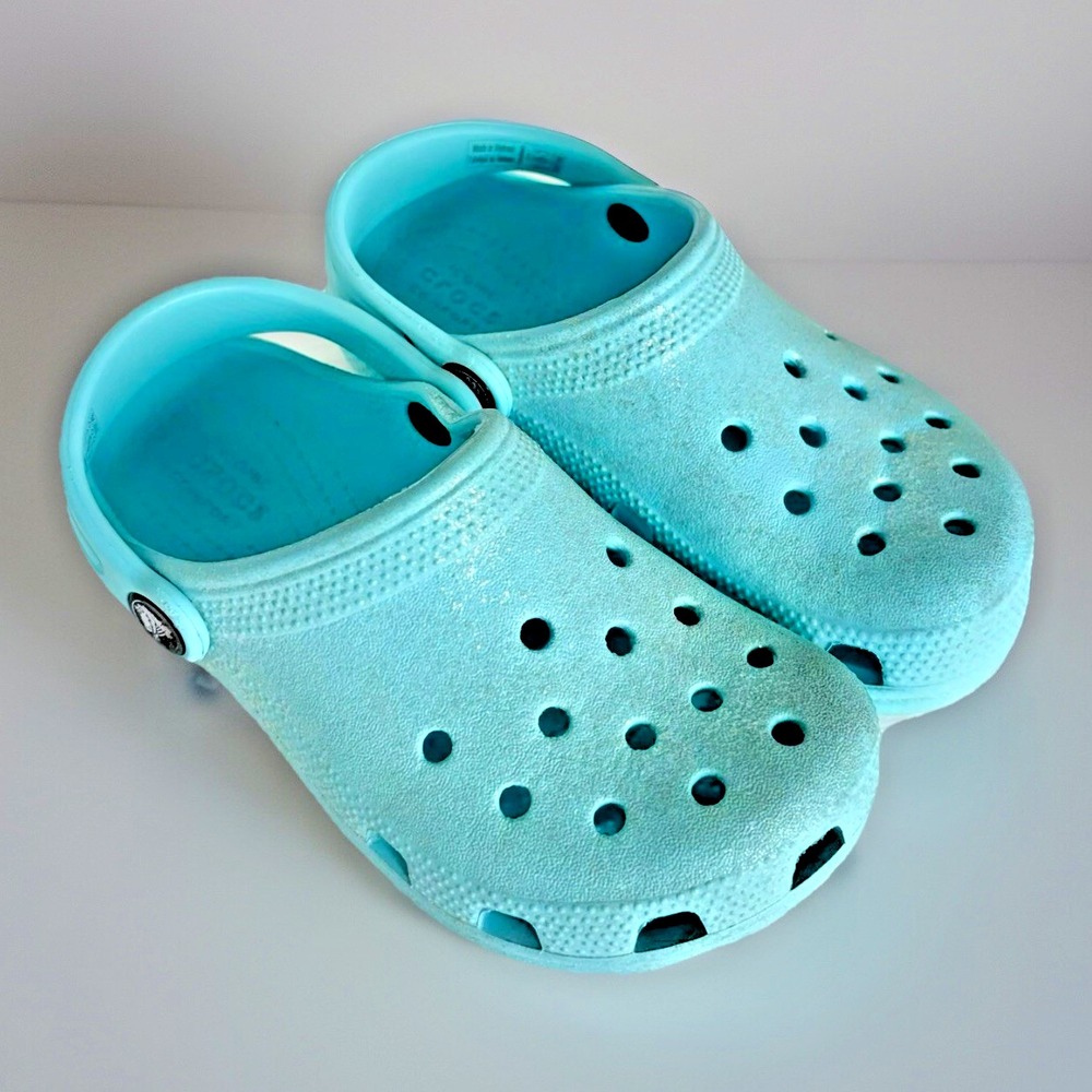 Crocs Iconic Comfort Kids/Children's Teal Blue Glitter Sandals Size‎ 13c